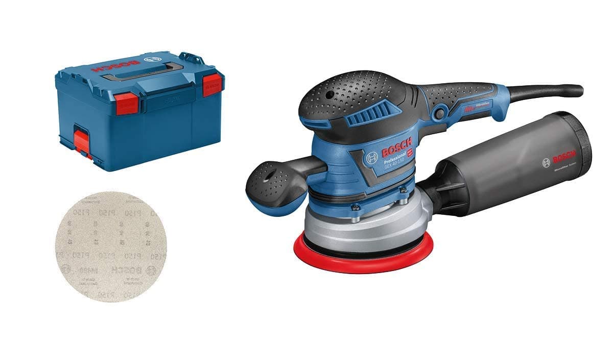 Bosch Professional ponceuse excentrique GEX 40-150 (avec boîtier collecteur, ⌀ de plateau de ponçage 150 mm, disque abrasif réticulé M480, tournevis coudé, L-BOXX)