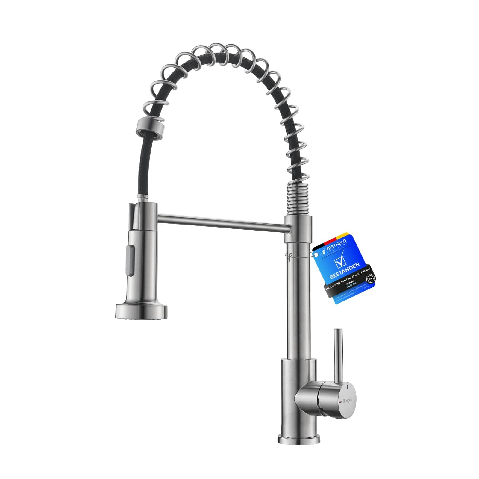 Ibergrif Grifo Cocina Extraible y Extensible - Acero Inoxidable 304, 360°Giratorio, 2 Modos Agua (Spray/Flujo), Manguera 40cm, Instalación Rápida, Monomando, M22143A