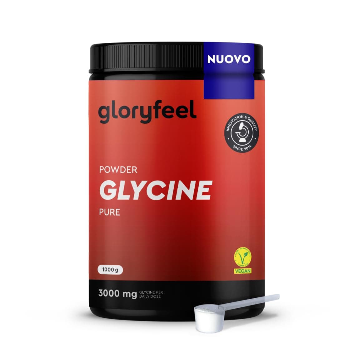 Glicina in Polvere 1 kg (330 Porzioni) - Alta Concentrazione 3000mg di L-Glicina al Giorno - Puro Aminoacido Naturalmente Dolce - Rapida Solubilità - Testata in Laboratorio, Vegan e Senza Additivi