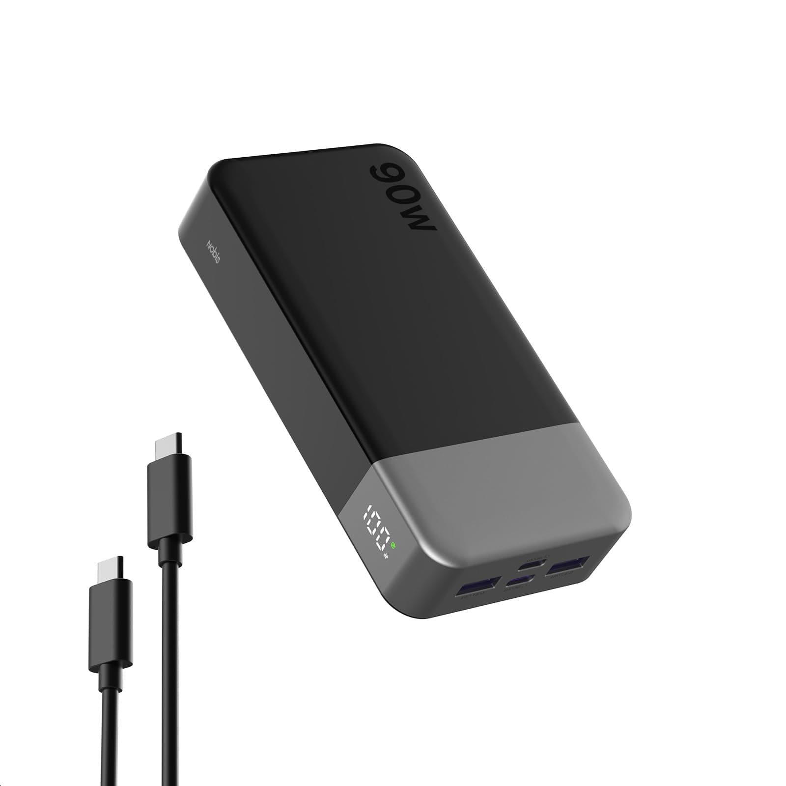 NOBIS Batterie Externe 20000mAh 90W Bidirectionnelle | 4 Ports USB-C/USB-A, compatible avec Ordinateur Portable, MacBook, Tablet, Lenovo, Steam Deck, Smartphone