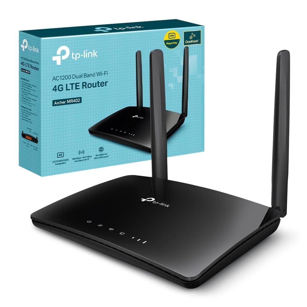 TP-Link Archer MR402 LTE Router, 4G Router SIM Card, WiFi Dual Band AC1200, 4G Cat4 hasta 150 Mbit/s, 4 Puertos, Plug and Play, MU-MIMO, TP-Link One Mesh