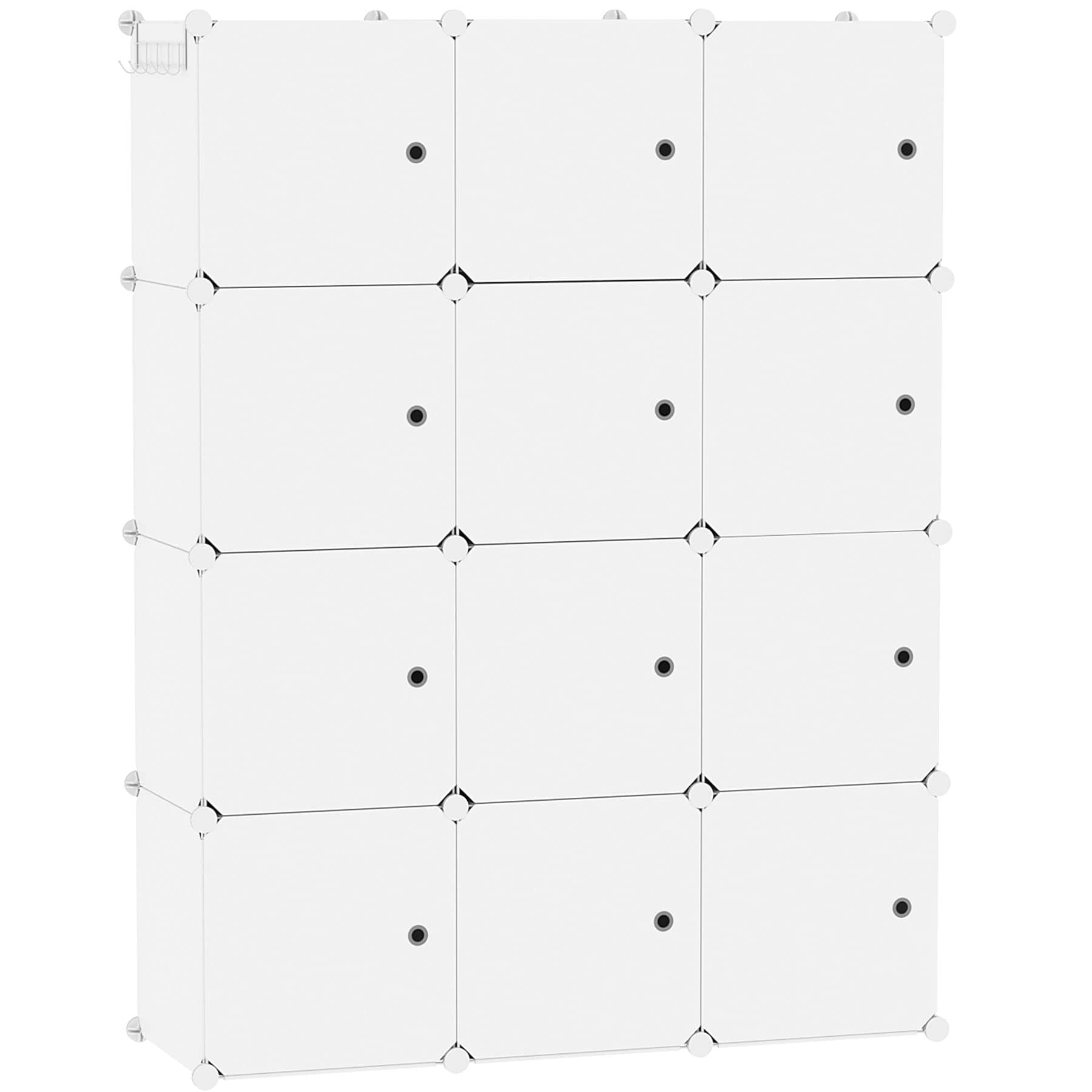 C&AHOME Organizzatore di contenitori a cubo con ante, ripiani a 12 cubi, armadio, libreria modulare in plastica fai-da-te ideale per camera da letto, soggiorno, 36,6"L x 12,4"L x 48,4" H Milky-DOOR