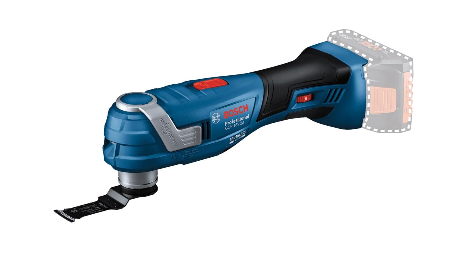 Bosch Professional 18V System découpeur-ponceur sans-fil GOP 18V-34 (moteur sans charbon, Vibration Control, poignée fine 180 mm, avec 1 lame plongeante)