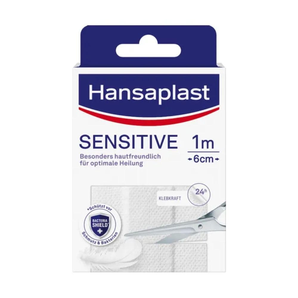 Hansaplast Sensitive Pflaster (1 m x 6 cm), zuschneidbare und hautfreundliche Wundpflaster mit Bacteria Shield & sicherer Klebkraft, schmerzlos zu entfernende Pflaster