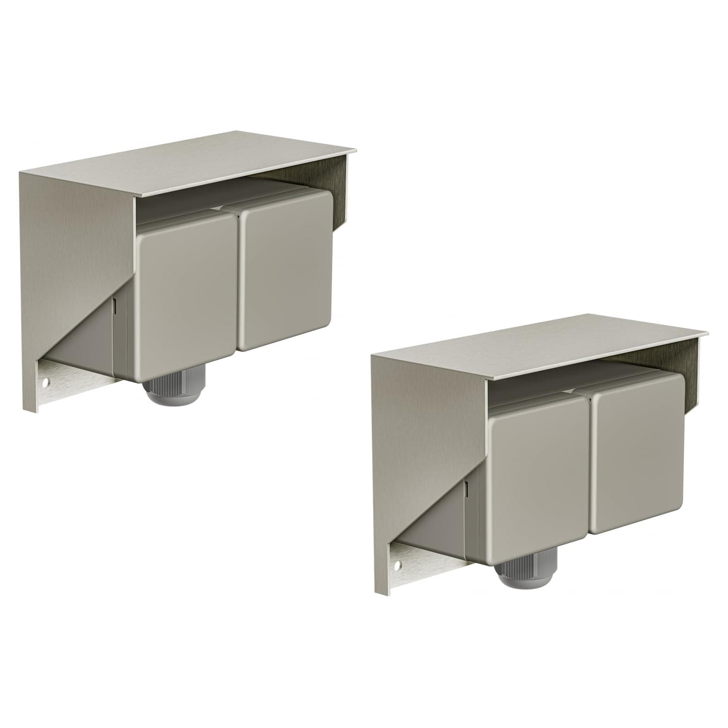 ledscom.de 2 Stück Aufputz Steckdose PIWI für außen, IP44, 2-fach, edelstahl, waagerecht