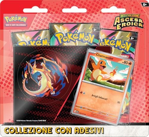 Pokémon: Kollektion mit Aufklebern (Charmander) der Erweiterung Scharlachrot und Violett - Heldenhafte Aufstieg des Pokémon TCG (eine holografische Promokarte und DREI Erweiterungspackungen)