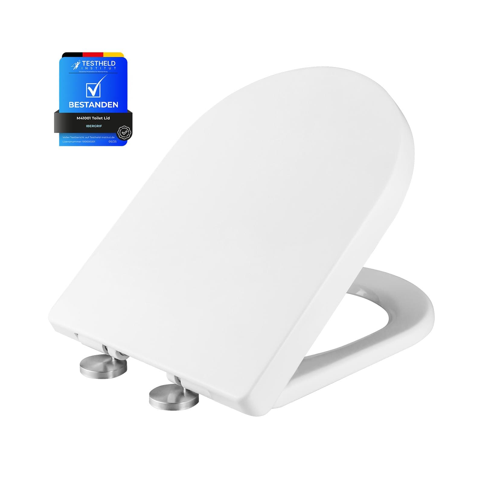 Ibergrif M41001 Tapa wc, Asiento de Inodoro de Cierre Suave en Forma de D con Liberación Rápida para una Fácil Limpieza, Blanco
