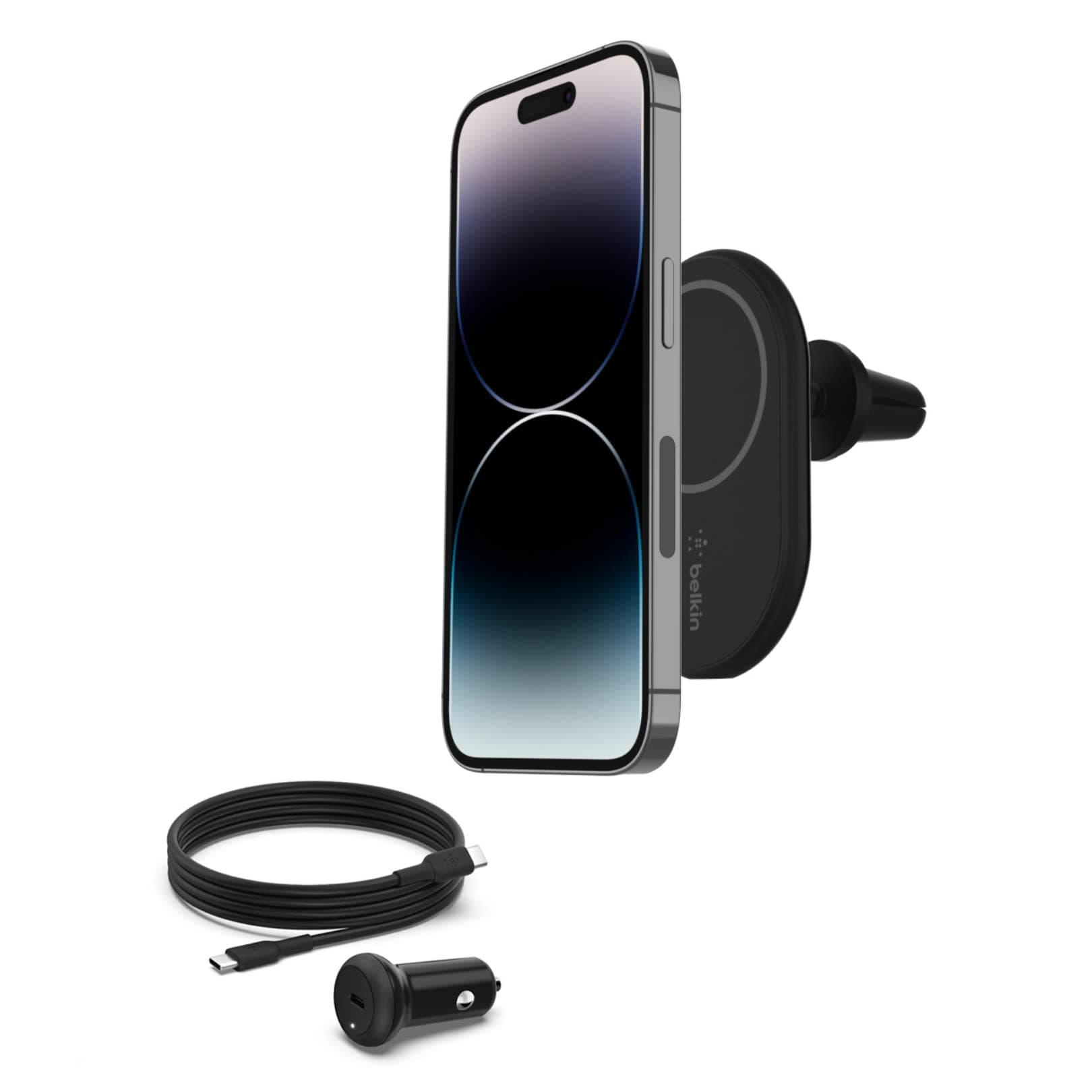 Belkin BoostCharge drahtloser magnetischer Kfz-Telefon-Halter, Kfz ladegerät compatibel mit MagSafe-fähigem iPhone 17, Air, 16, 15, 14, 13, 12, Pixelsnap (inkl. Kabel und Ladegerät)
