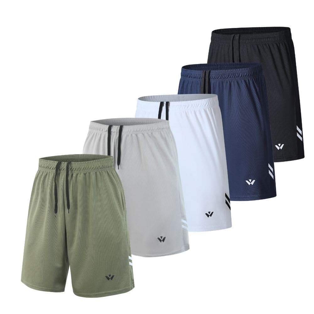 Fovdtaa, Confezione da 5 pantaloncini sportivi da uomo con tasche ed elastico in vita, pantaloncini da allenamento e da corsa ad asciugatura rapida
