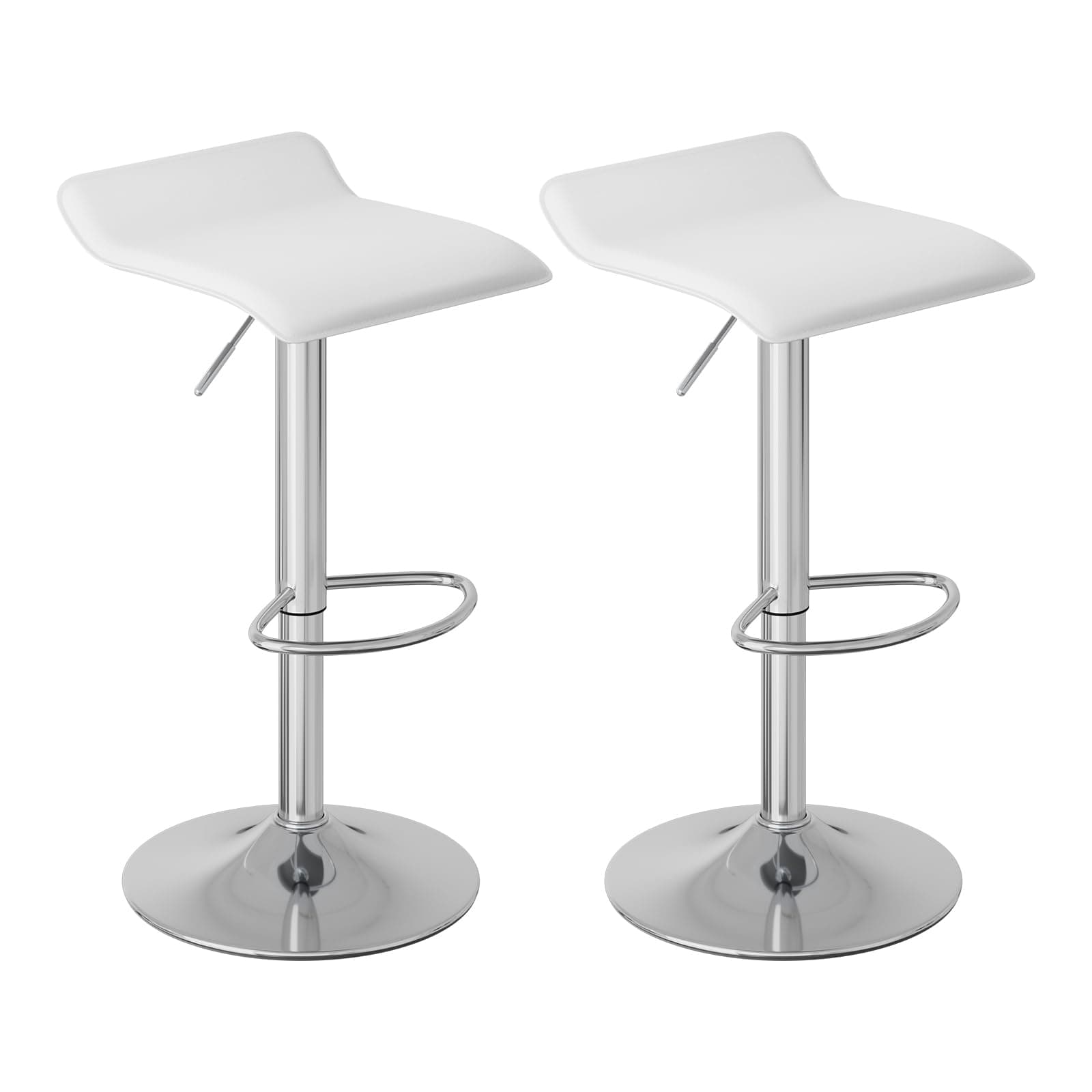 WOLTU Barhocker 2er Set, Höhenverstellbarer Barstuhl, 360° drehbarer Bistrohocker mit Fußstütze, aus Kunstleder Metall, für Bar Küche Theke Café, Weiß+Silber