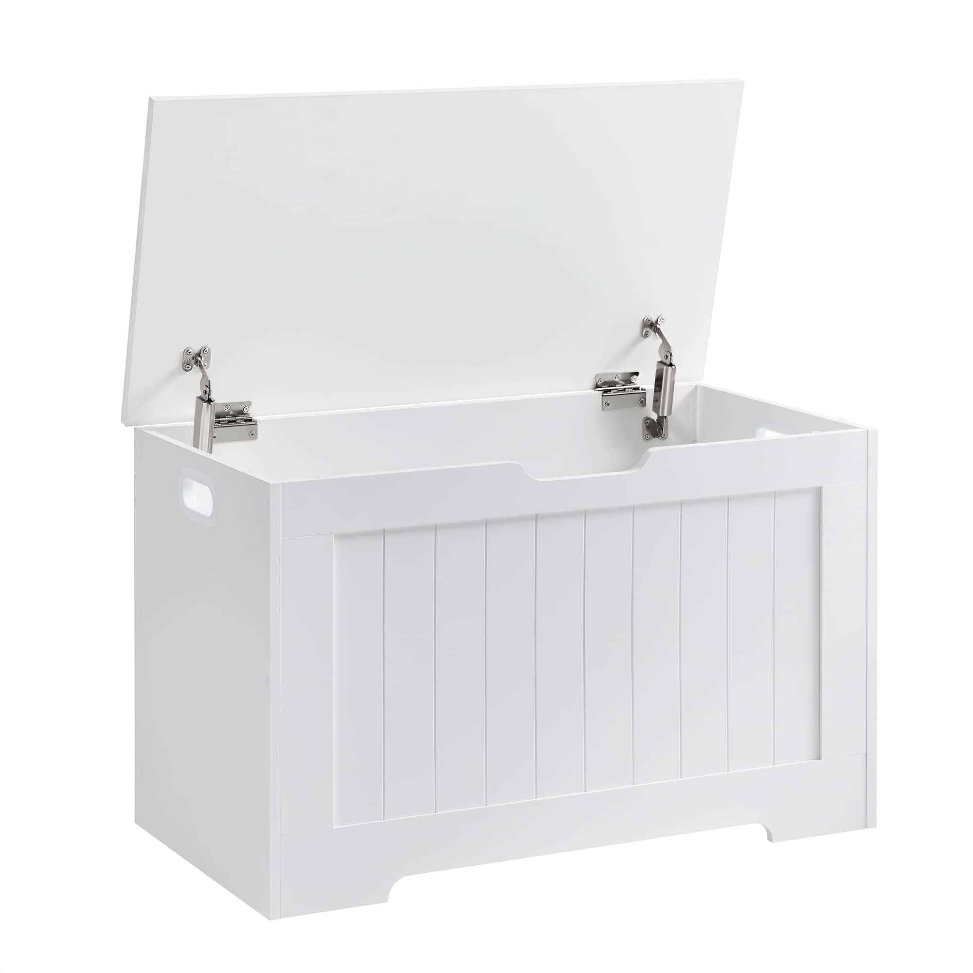 VASAGLE Puff Almacenaje, con 2 Bisagras de Seguridad, 76 x 40 x 48,5 cm | Baúl Almacenaje, Banco Zapatero, Estilo Farmhouse, para Pasillo Dormitorio Salón, Blanco, Colección SOFIE LHS11WT
