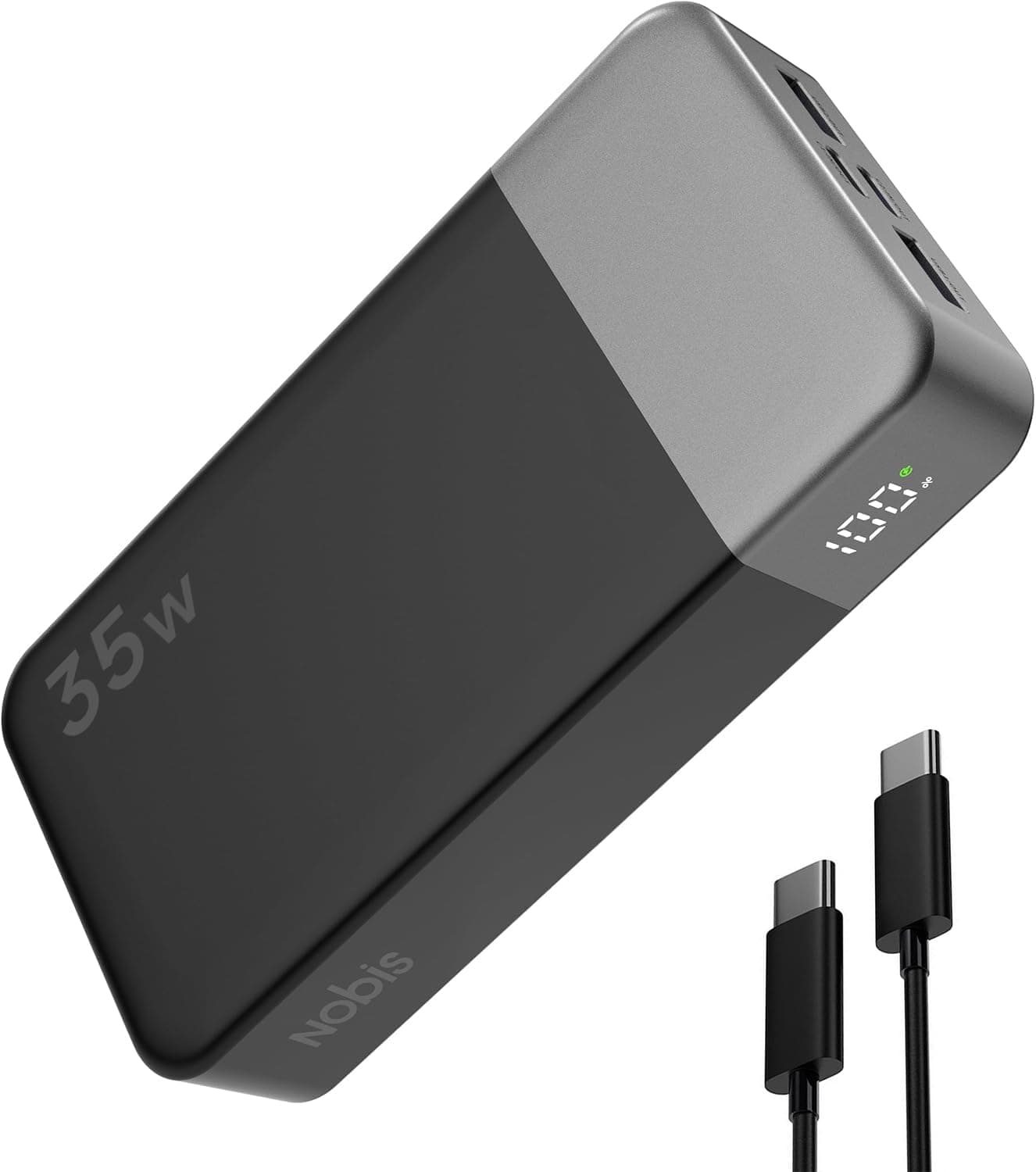 Nobis Cargador Portátil, Fuente de Alimentación Móvil 20000mah, Recarga rápida para Fuente de Alimentación Móvil 35w, Batería con Pantalla Digital para Phone, Android, etc (Negro)