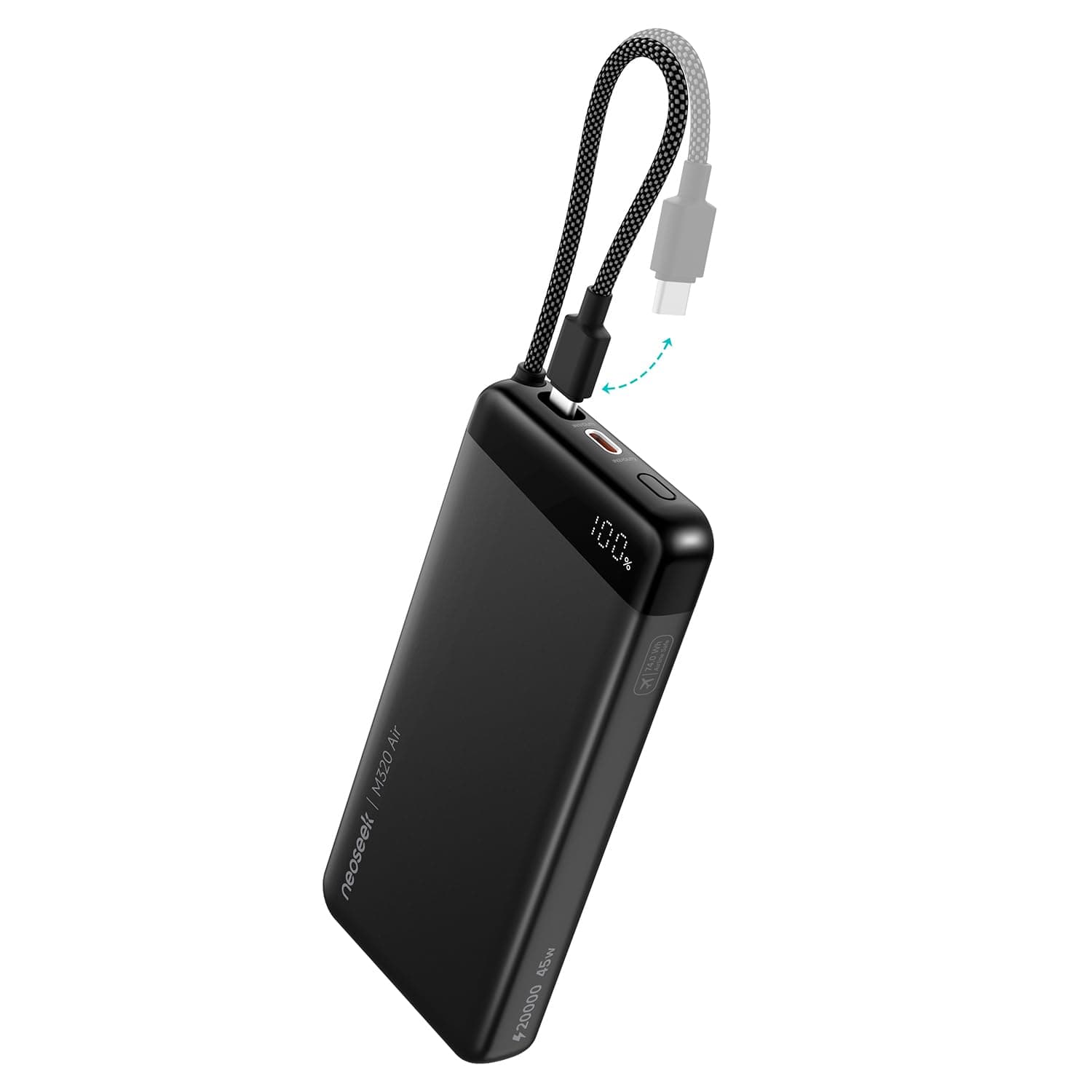 Neoseek 45W Batterie Externe, 20000mAh Power Bank Charge Rapide avec Cable Intégré USB C, Batterie Portable pour iPhone 17 Pro Max/16/15/14/13, Galaxy S25Ultra/S24, Xiaomi, iPad, MacBook, Switch