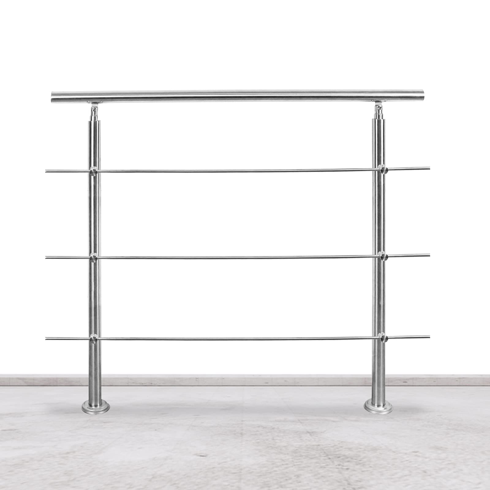 Lospitch Barandilla de acero inoxidable, pasamanos para escaleras, interior y exterior, barandilla para balcón, parapeto, escaleras, ángulo ajustable, diámetro de 42 mm (180 cm, 3 travesaños)