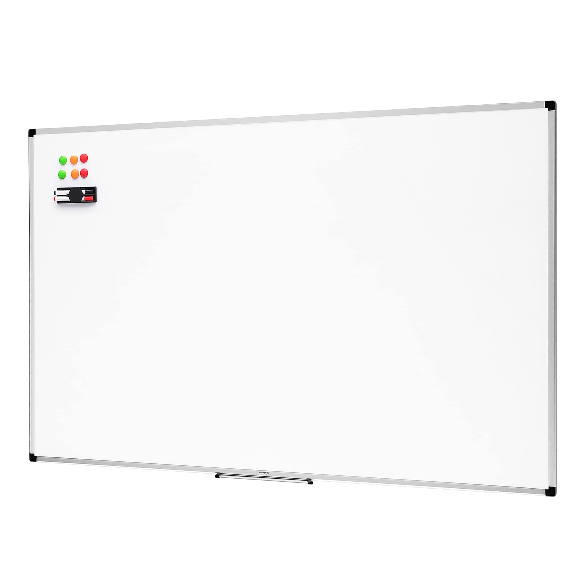 Amazon Basics Tableau Blanc Magnétique Avec Cadre en Aluminium, Porte-Stylos, 6 Aimants, 1 Gomme et 2 Marqueurs Pour une Utilisation au Bureau et à la Maison, Mural, Effaçable à Sec, 90 x 60cm