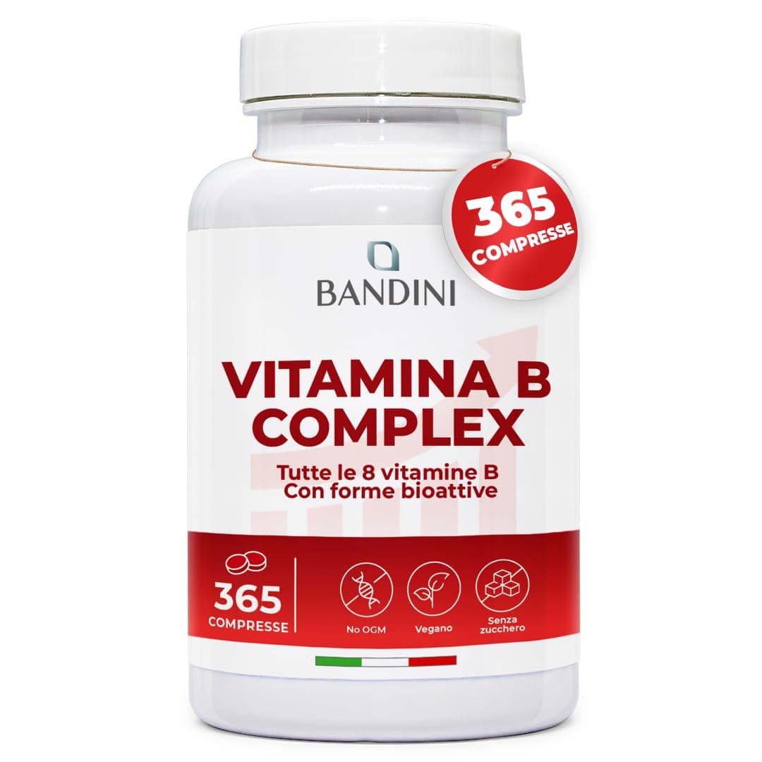 Bandini® Vitamina B Complex ad Alto Dosaggio, 365 Compresse (+1 Anno), Vitamin B-Complex, Acido Folico, Biotina e Gruppo B1, B2, B3, B5, B6, B12 | Complesso 100% Vegan - Energia e Difese Immunitarie