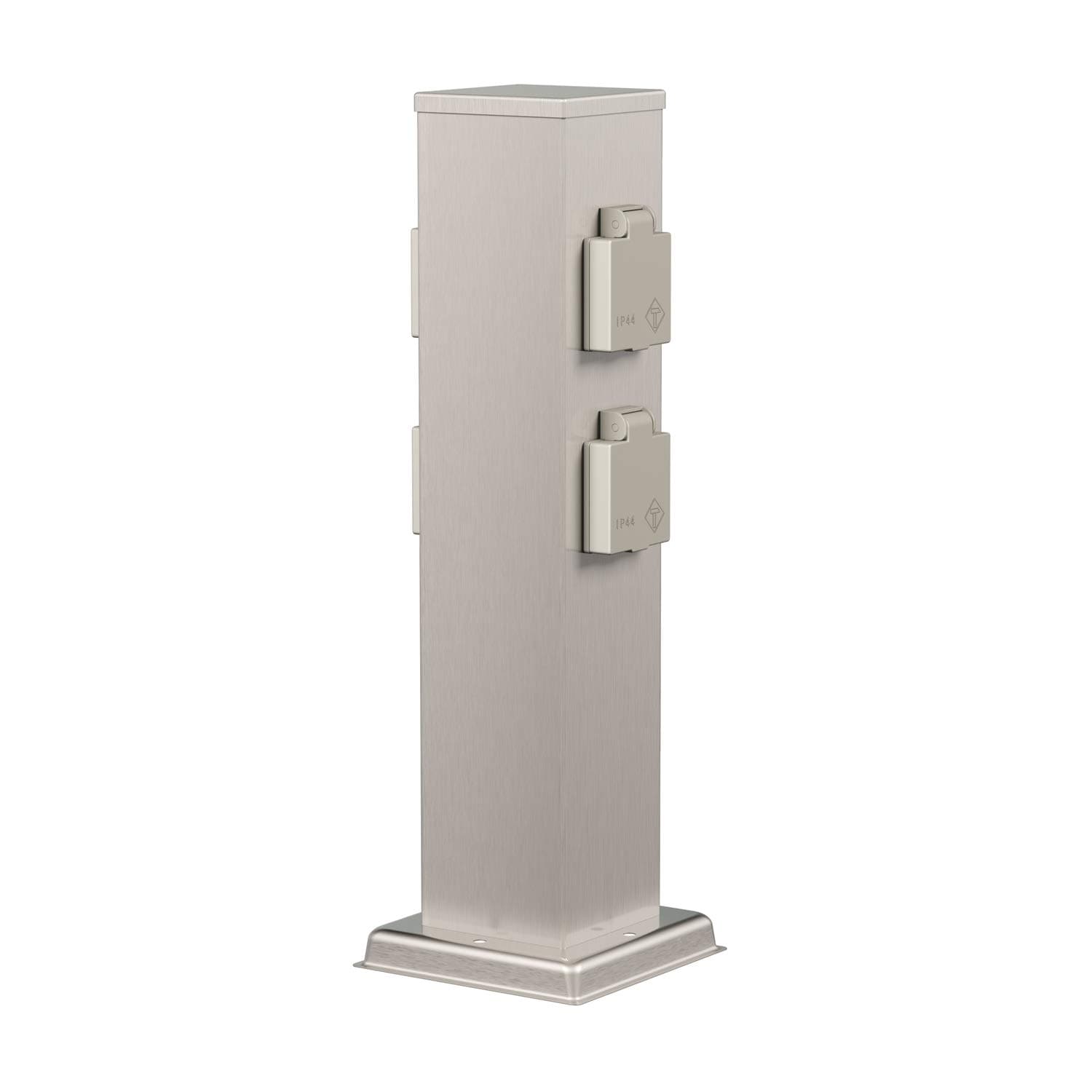 ledscom.de Garten Steckdosensäule Polly für außen, IP44, 4-Fach, Edelstahl, Edelstahl, eckig, 40 cm