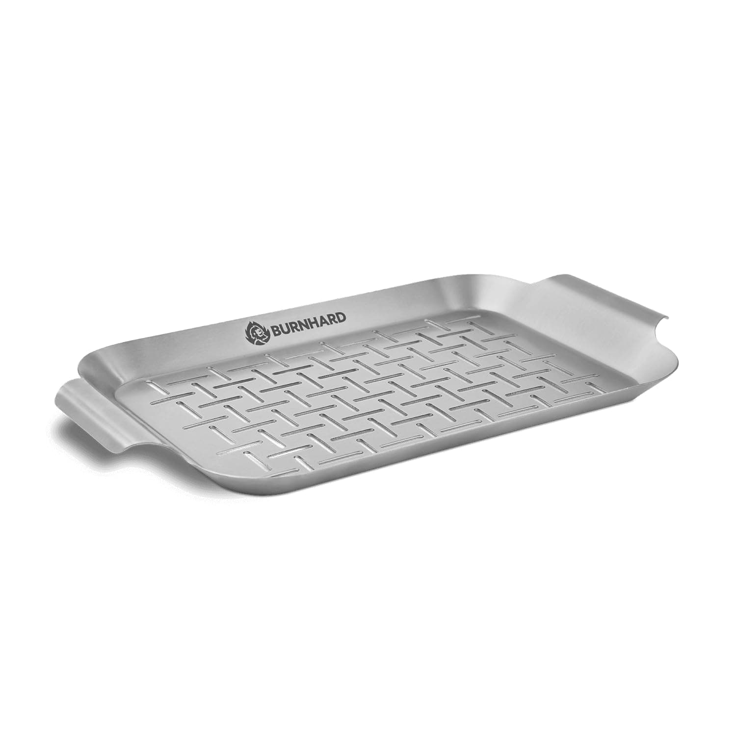 BURNHARD® Grillschale 27,5 x 19 x 2 cm aus Edelstahl für Gemüse, Fleisch und Fisch, Gemüsekorb für Gas-, Elektro- und Holzkohlegrill, spülmaschinenfest, rostfrei