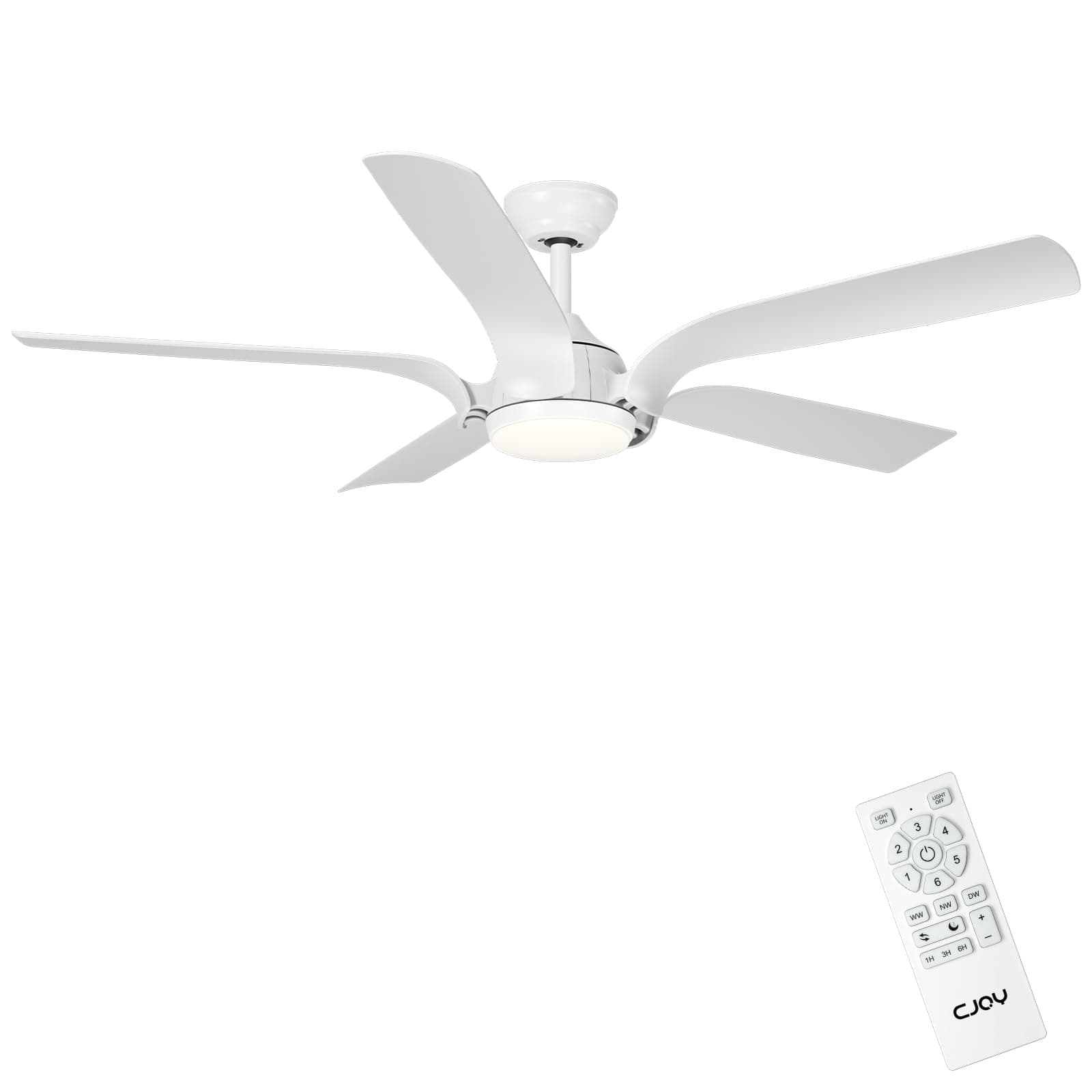 CJOY Ventilador de Techo con Luz y Mando a Distancia, 142 cm Silencioso Ventilador de Techo con Iluminación Regulable LED 24W, 6 Velocidades, Función Verano-Invierno, Temporizador, Motor DC