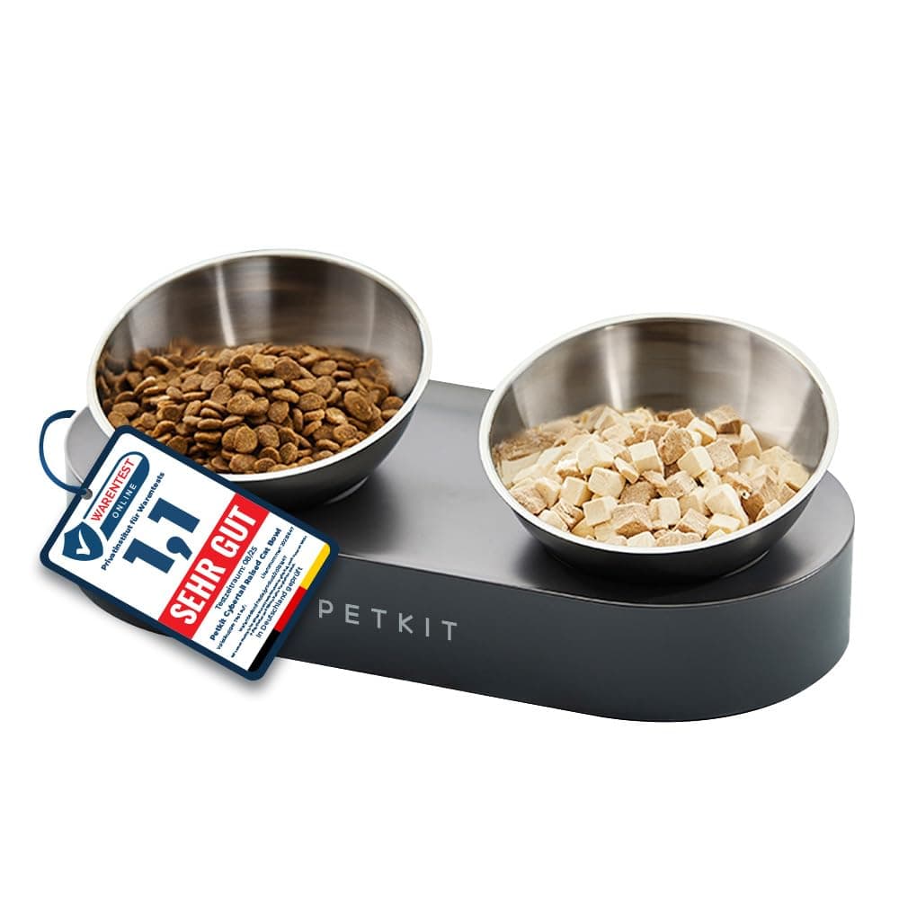 PETKIT Cybertail Ciotole per Gatti, Ciotola Rialzata,in Acciaio Inossidabile,Inclinata,Antiscivolo,Anti Fuoriuscita,per Gatti e Cani di Piccola Taglia