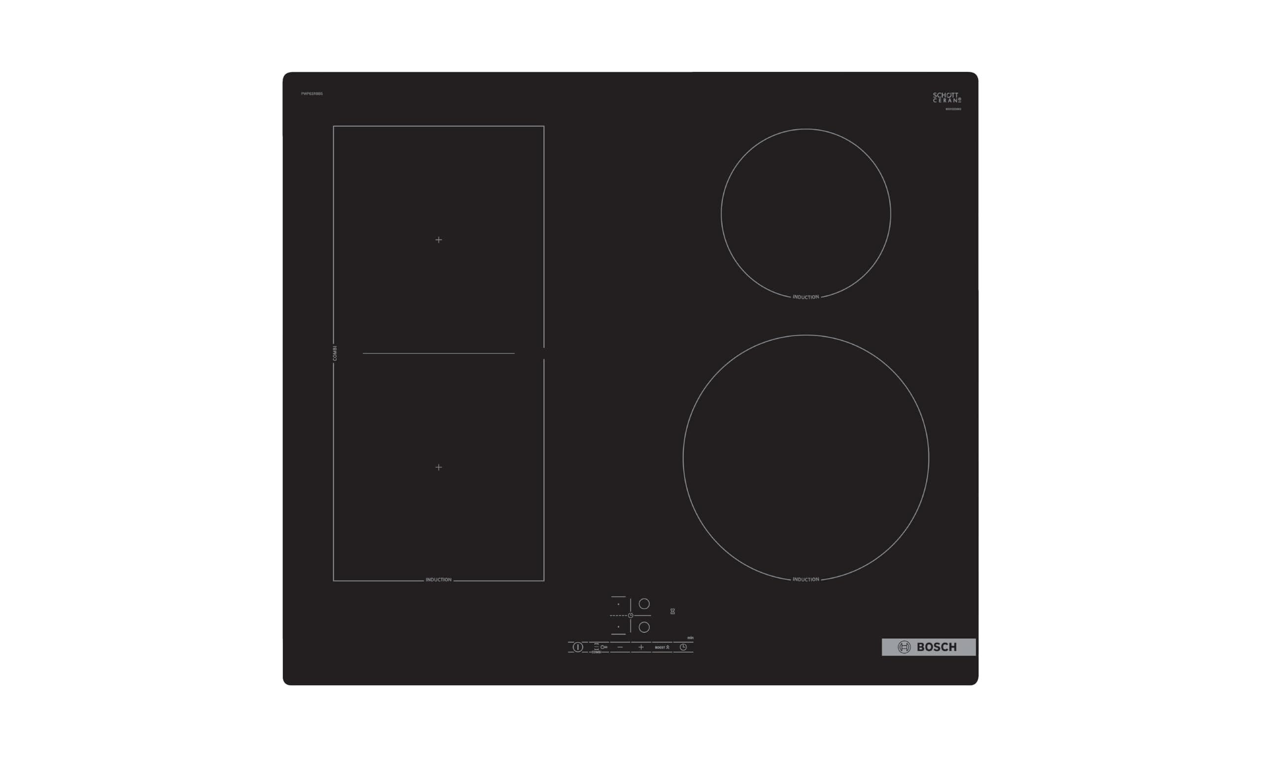 Bosch PWP61RBB5E Serie 4, Piano cottura a induzione, CombiZone combina due zone cottura, TouchSelect, Nero, senza profili, 60 cm, Versione Esclusiva Amazon