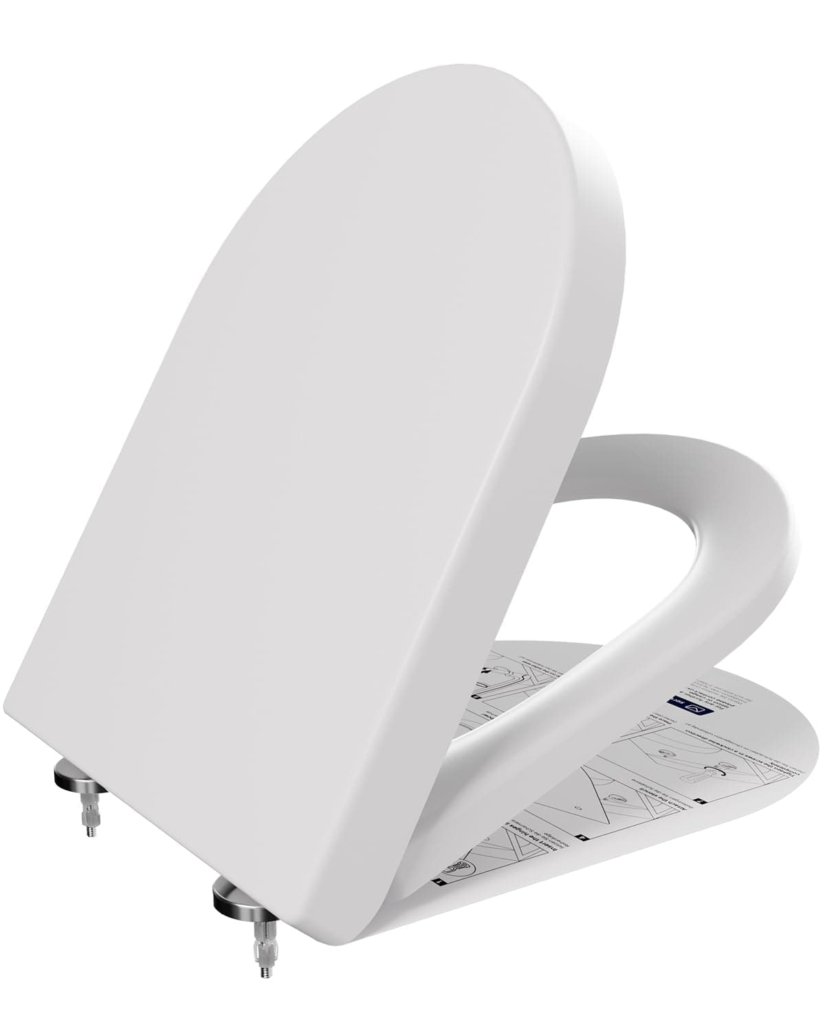 Anycee Asse per WC con sistema di abbassamento automatico - 46 x 36,5 cm - In Duroplast, antibatterico - A forma di D - Con apertura rapida - Lunette di WC universale - Bianco