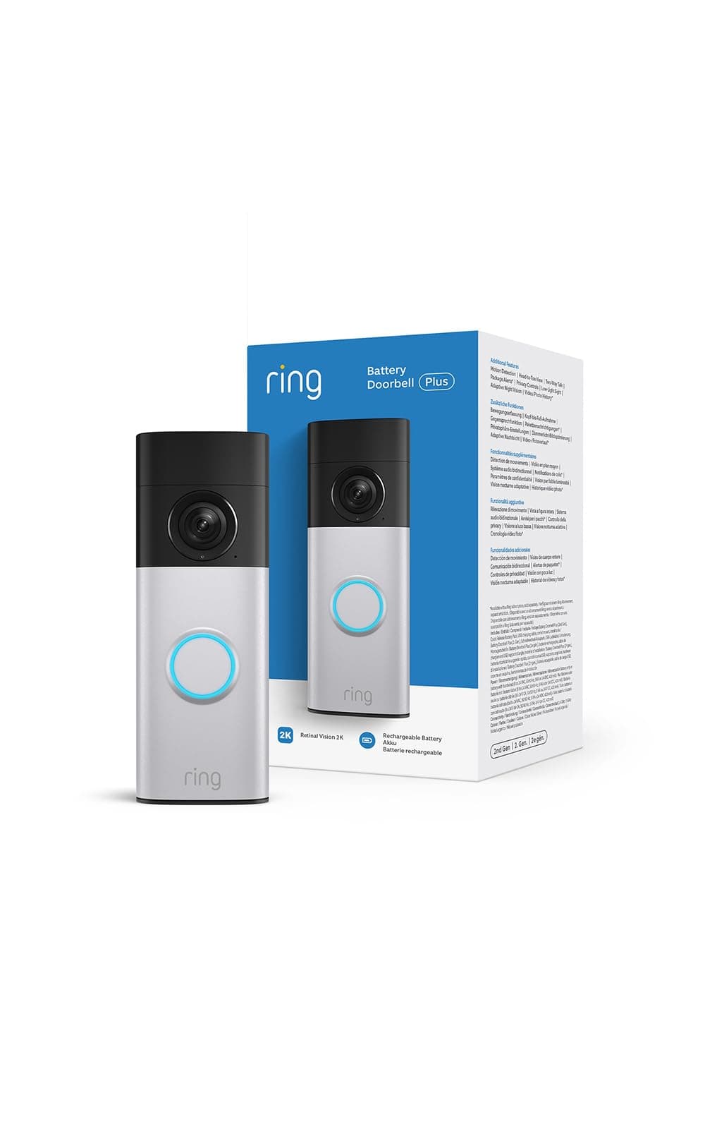 Ring Videotimbre Plus con batería (Battery Video Doorbell Plus) (última gen.) | Timbre con cámara | Retinal 2K | Zoom 6x | Batería recargable | Prueba gratuita de 30 días del plan de suscripción Ring