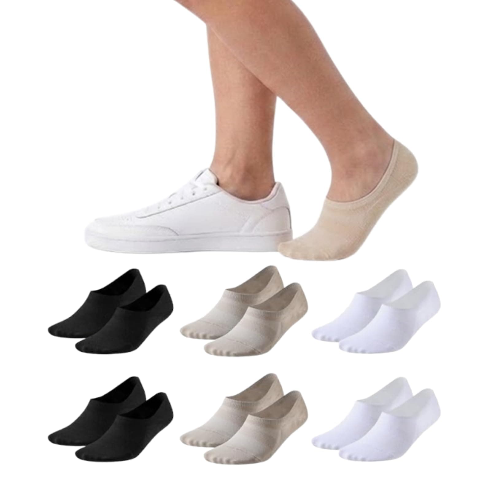 Balseti Calcetines Invisibles para Hombre y Mujer. Pinkies Unisex. 85% Algodón. Calcetines Cortos Transpirables, Antideslizantes, Anti-olor Blanco, Negro, Beige, Azul, Gris. Pack 6 Pares