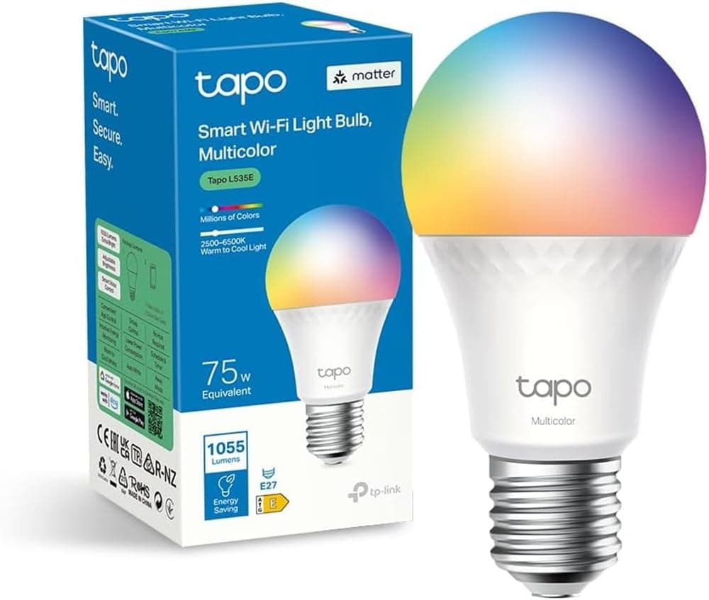 Tapo Matter Ampoule Connectée WiFi, Ampoule LED E27 Multicolore 2500K-6500K, 8.6 W 1055Lm, Compatible avec Alexa, Google Home et Apple Home, Commande Vocale, Economie d'énergie, L535E