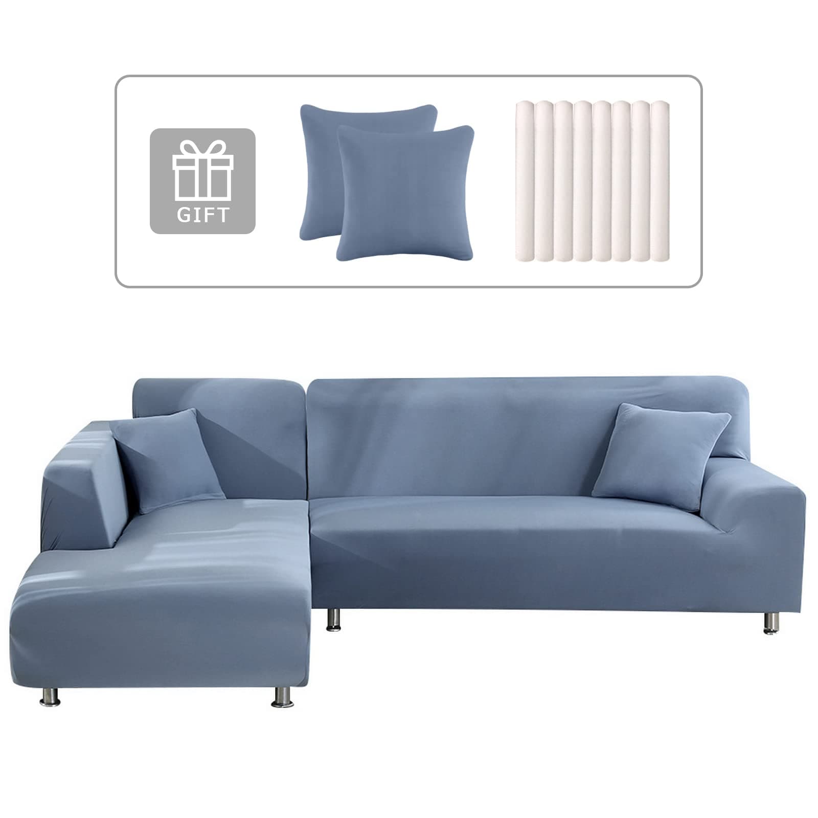 Lydevo Copridivano con Penisola Elasticizzato,Copridivano Angolare a Sinistra/Destra Universale con 2 Federi,Fodere Divano Penisola Forma di L,Chaise Longue Sofa Cover(3 Posto+3 Posti,Grigio Blu)