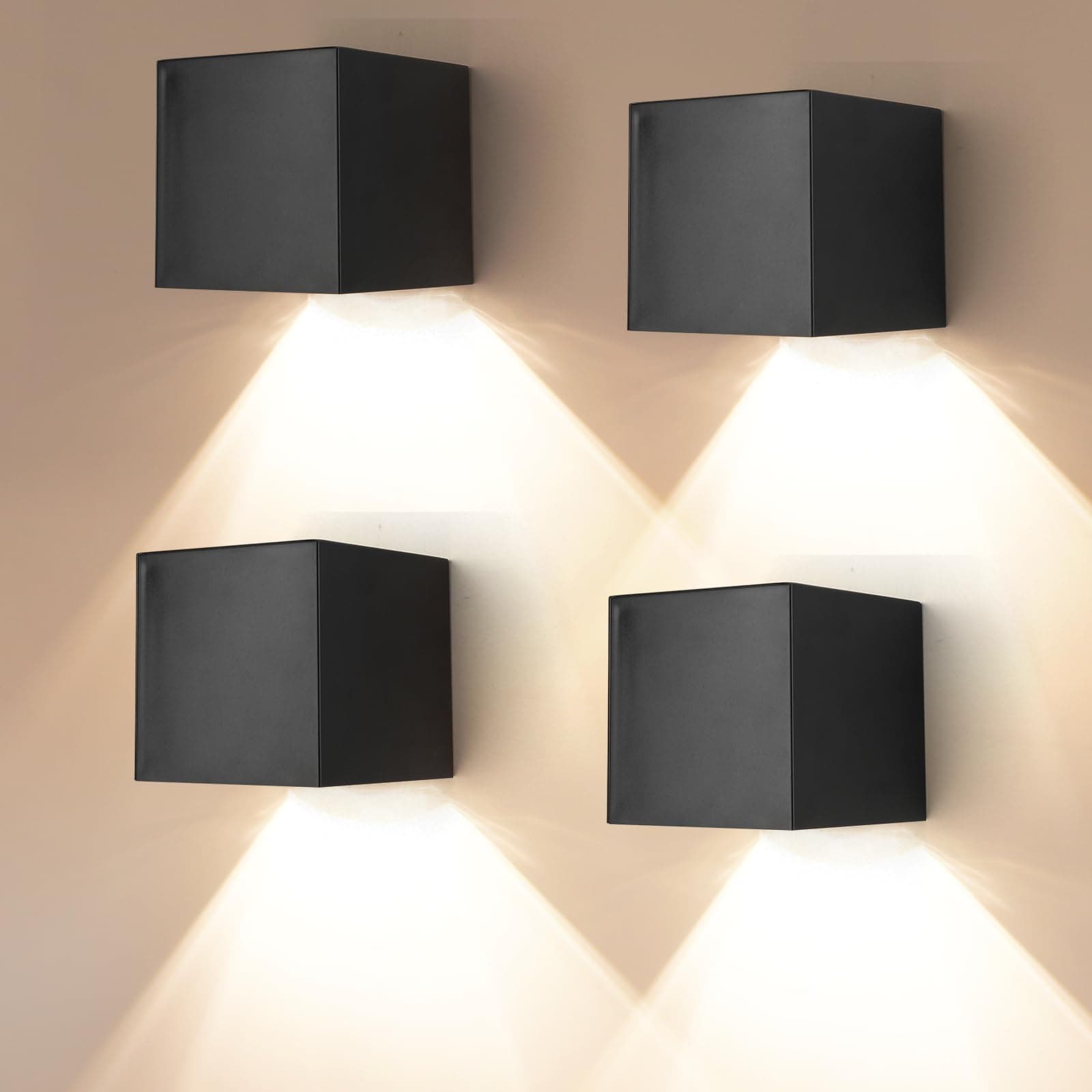 YUNYODA Aplique Solar para Exteriores, 4 Piezas Luz Solar Exterior Jardin con 2 Modos de iluminación,Aplique Pared Exterior Solar Impermeable IP65,para Pared, Patio,Jardín,Escalones,Escaleras,Vallas