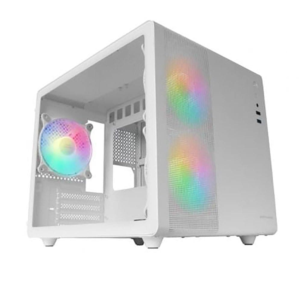 Mars Gaming MC-400, Caja Gaming Compacta Micro-ATX, Ventana Lateral Completa Cristal Templado, 3X Ventiladores FRGB 120mm, Panel Lateral Completo Mesh, Blanco