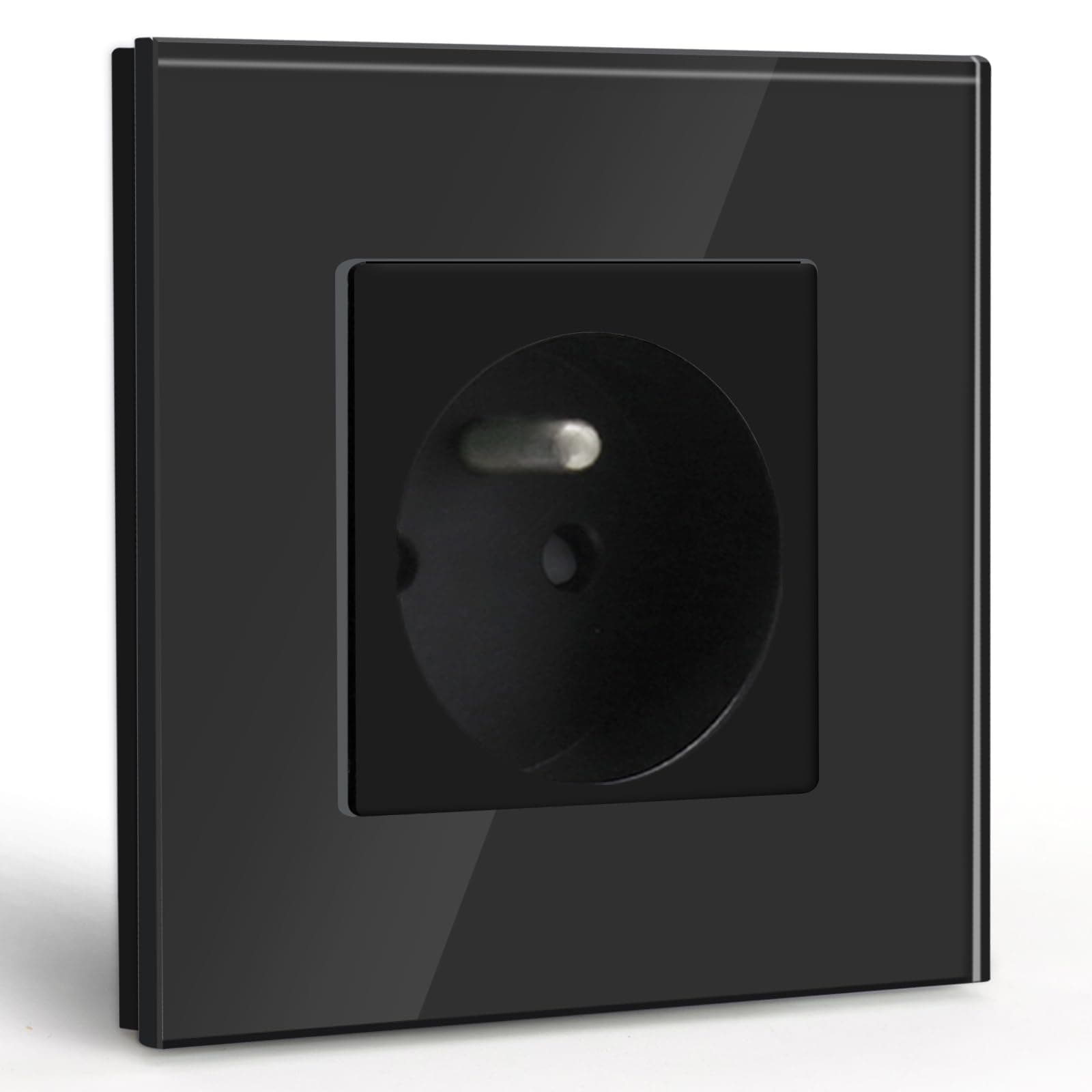 BSEED Prise Murale,Standard Français 16A Single Prise de Courant Alternatif avec Panneau en Verre Cristal (1 Prise, Noir)