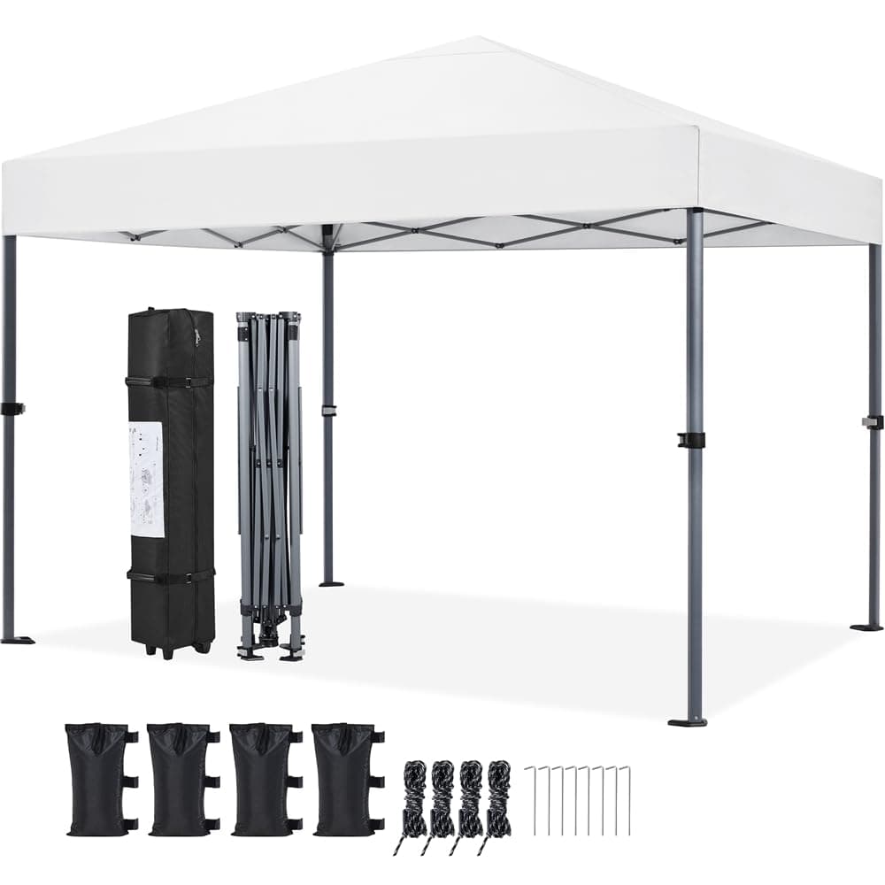 Yaheetech Carpa Plegable 3x3m Cenador Plegable para Exterior Pérgola Cuadrada con Diseño Pop-Up Altura Ajustable para Camp Playa Jardín Terraza Blanco