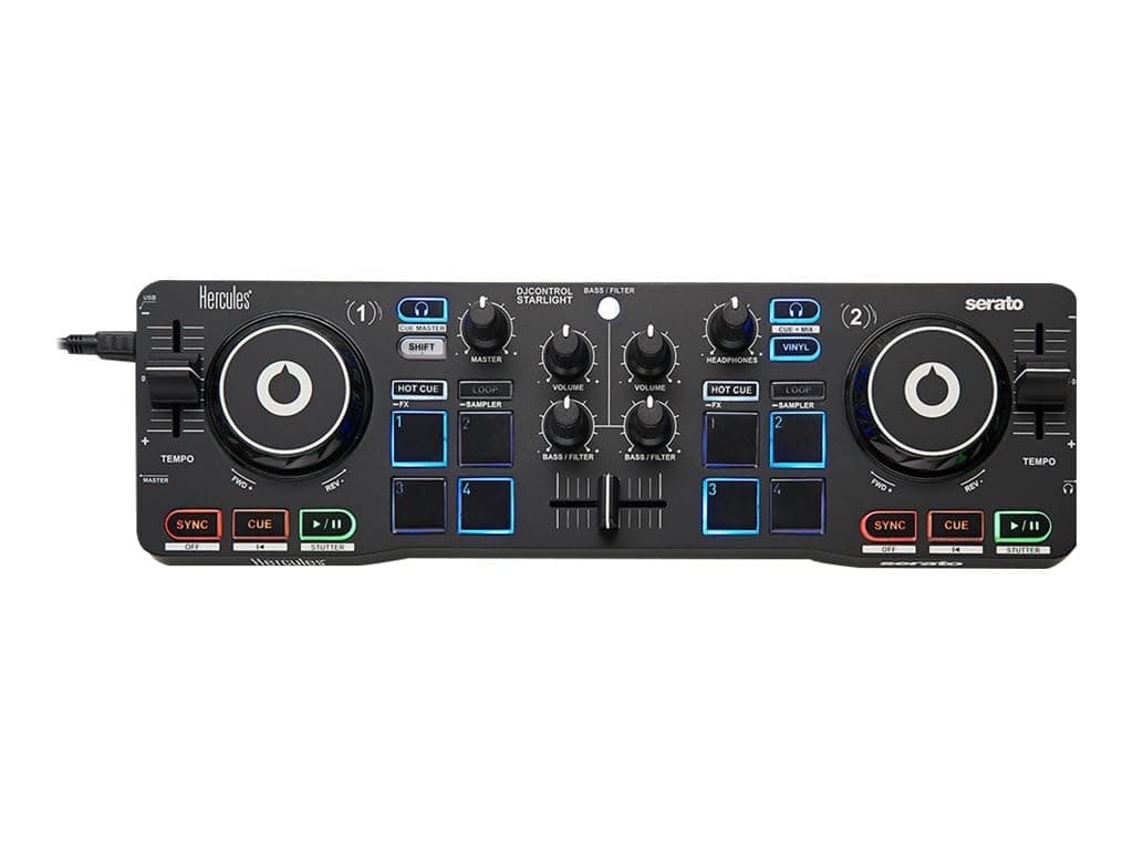 HERCULES DJControl Starlight, Portable USB DJ Controller, 2 tracks con 8 pads