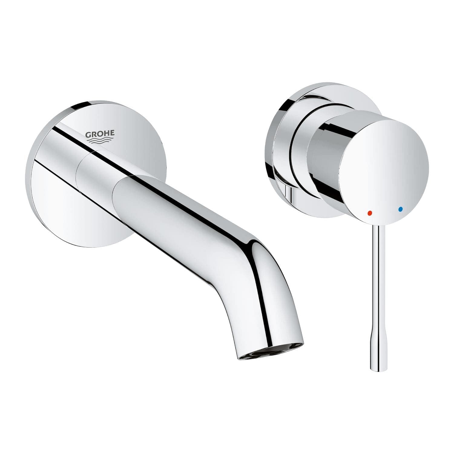 Grohe Essence - Grifo de lavabo de doble agujero con sistema de montaje en pared, kit para montaje final, cuerpo empotrado no incluido, tecnología Grohe EcoJoy, aireador Grohe AquaGuide (19408001)
