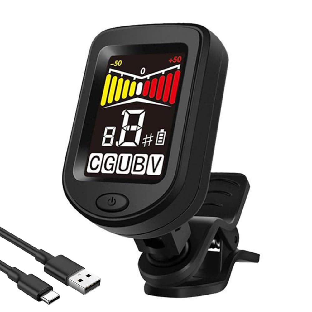 AMFUN Accordatore Chitarra, Elettronico Tuner a Clip on ampio display a Colori 360° Rotazione, Accordatore Chitarra Acustica Clip On per Chitarra, Basso, USB Ricaricabile