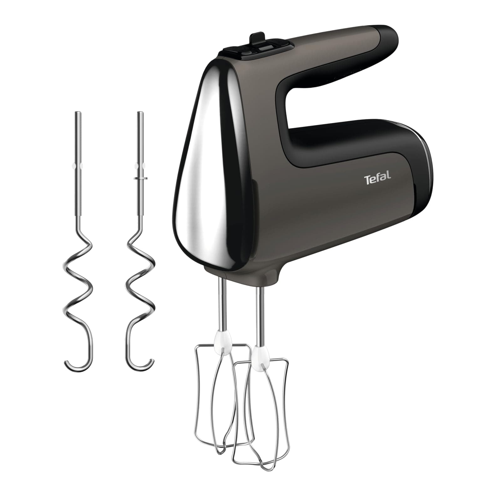 Tefal Power Mix Silence Handmixer – 600W leistungsstark und extra leise, variabler Geschwindigkeitsregler mit Turbo, Edelstahl-Rührbesen und Knethaken, ergonomischer Griff, leichter Handrührer in Grau