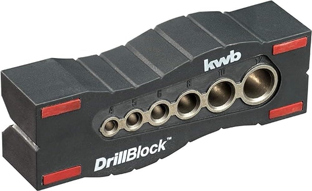 kwb Bohrhilfe/Bohrlehre Ø 44899 mm DrillBlock - Rechtwinklige und präzise Bohrungen auf Oberflächen, Rundmaterialien und Kanten - Inkl. Grip-Points