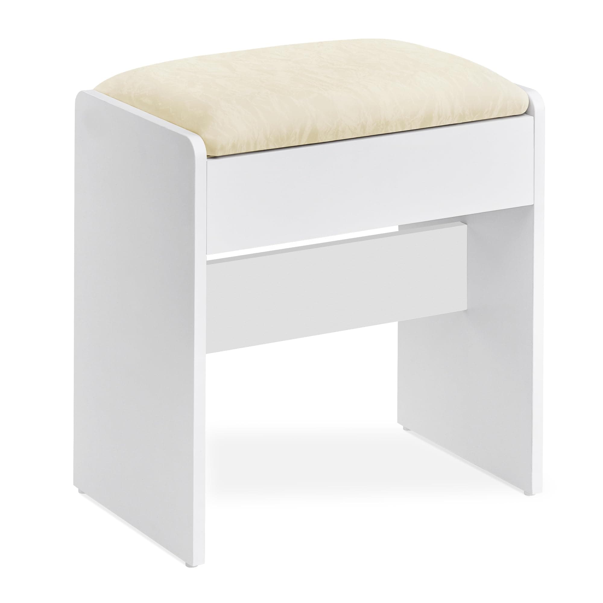 VASAGLE Kailyn Colección - Taburete de Tocador, Taburete de Maquillaje, Tapizado de Terciopelo, Reposapiés con Almohadilla Antideslizante, Dormitorio, Entrada, Blanco Mate y Blanco Crema RDS001WD01