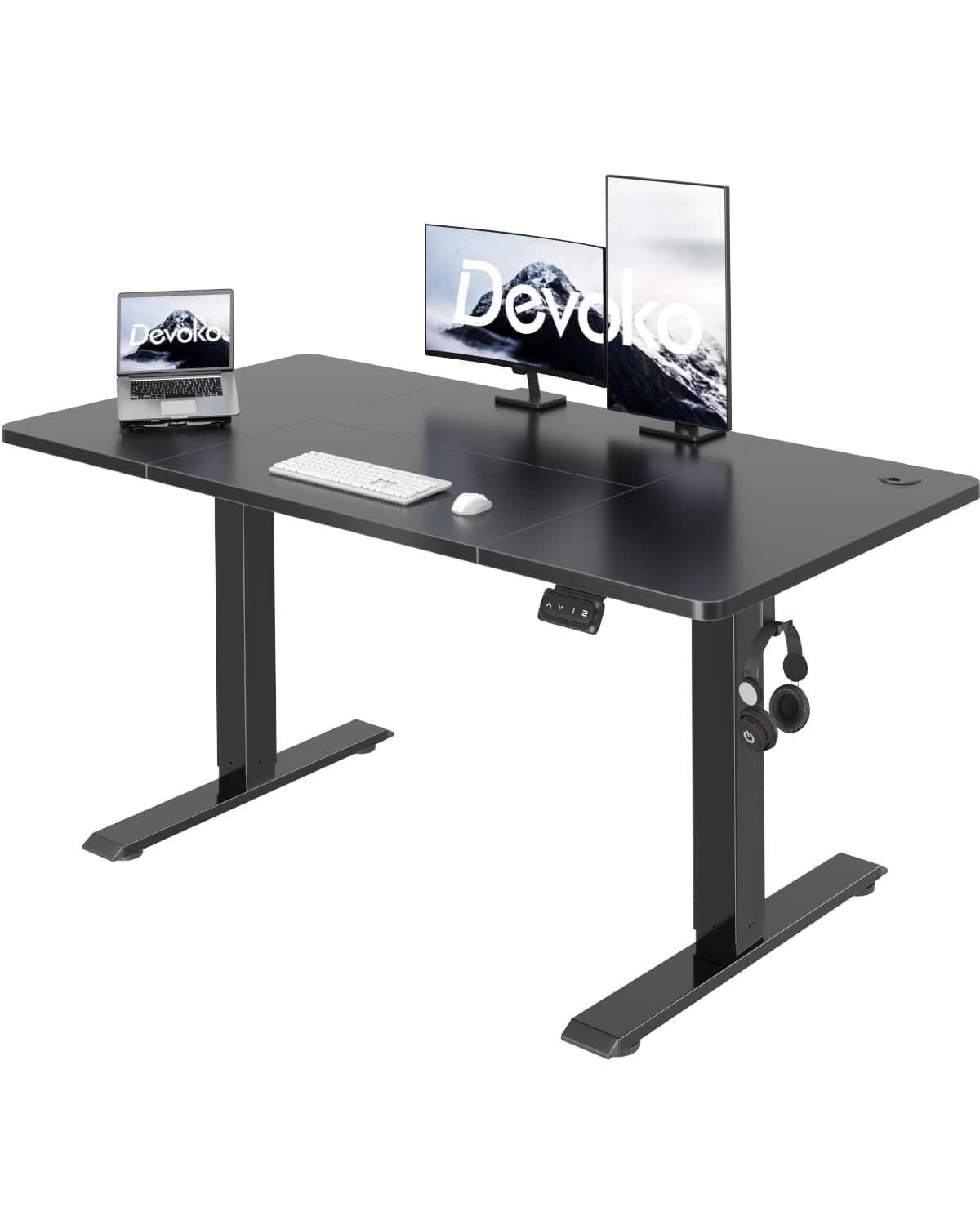 Devoko 120x60 cm Escritorio Regulable en Altura, Escritorio Elevable Eléctrico Telescópico Bidireccional, Escritorio de Oficinay Hogar, para Estudio en Casa con Tablero Ensamblado, Negro