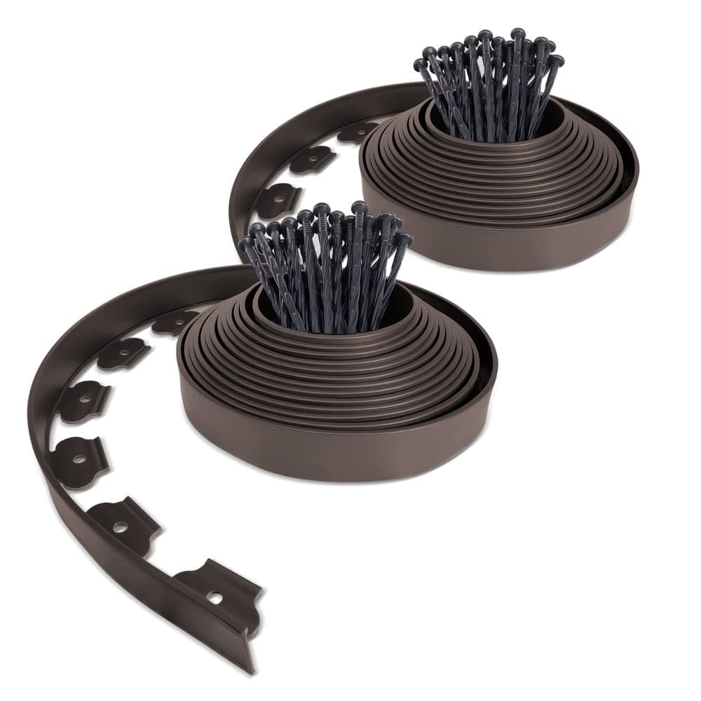 VOUNOT® Borde Jardín, Césped Borde, Flexible de Plástico, Longitud 20 m, Altura 5 cm, con 60 Clavijas, Marrón