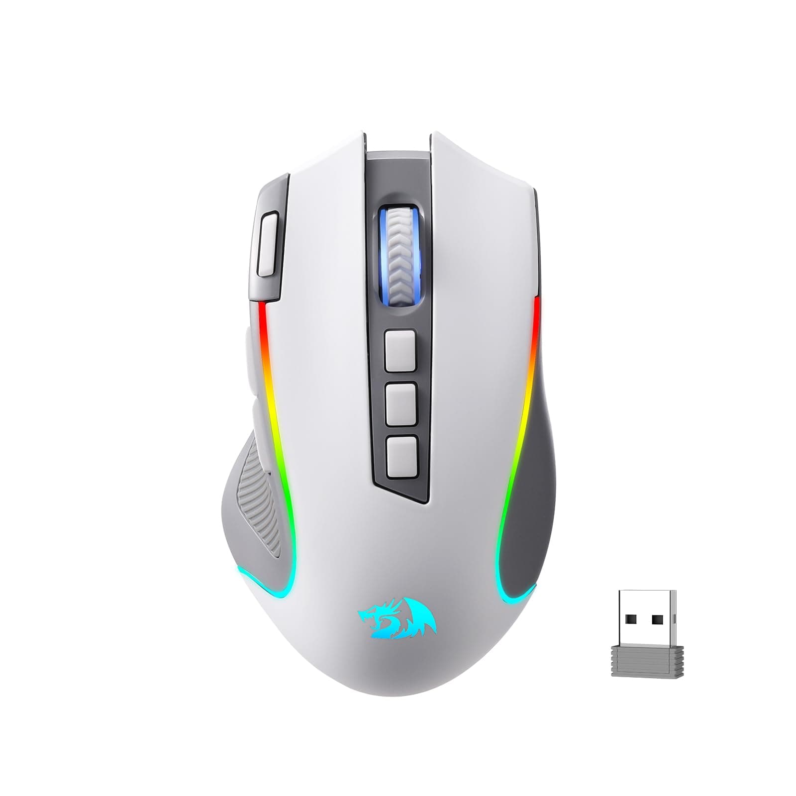 Redragon M612 PRO RGB Gaming Maus 8000 DPI Kabelgebundene/Kabellose Maus mit 9 Programmierbaren Tasten & 6 Hintergrundbeleuchtungsmodi BT & 2.4G Drahtlose Softwareunterstützung, Grau & Weiß