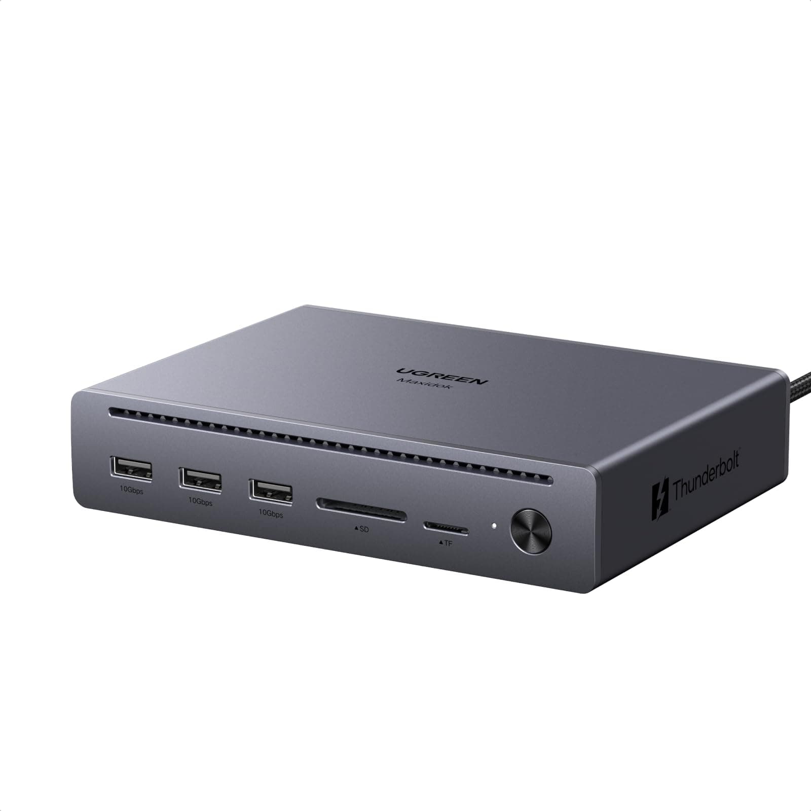 UGREEN Maxidok Thunderbolt 5 Docking Station Revodok 10 en 1 Station d'accueil avec 2*TBT5 120Gbps 8K60Hz DisplayPort Multi-Affichage 3*USB-A 3.2 10Gbps RJ45 Gigabit Lecteur SD TF 110W Max Charge