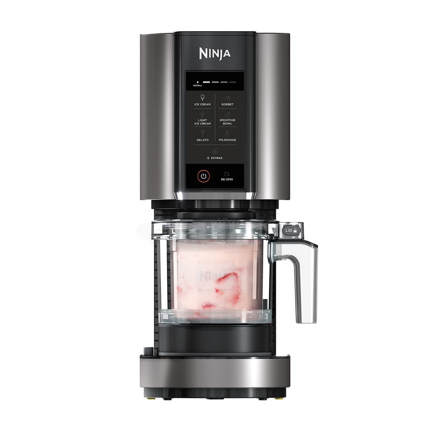 Ninja CREAMi machine à crème glacée et à desserts glacés, 7 programmes, pour faire de la crème glacée, gelato, sorbet, des bols à smoothie ou des milk-shakes, noir/argent, 1,4L, NC302EU