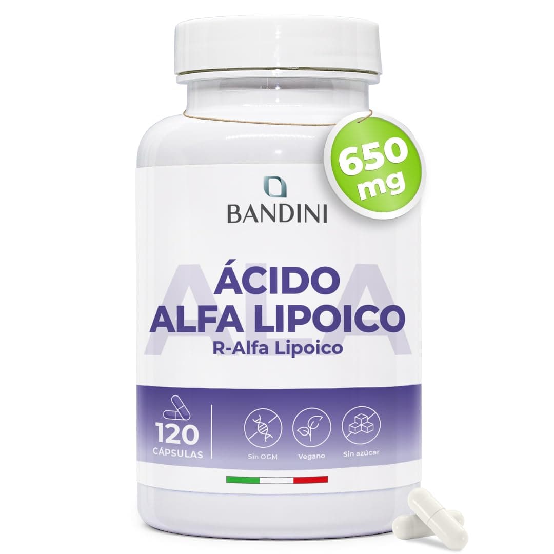 Bandini® Ácido Alfa Lipoico (ALA) 650 mg | 120 cápsulas de alta potencia para veganos | Máxima Absorción | Antioxidante Natural, ayuda a reducir la inflamación | Non GMO | Suministro para 4 meses