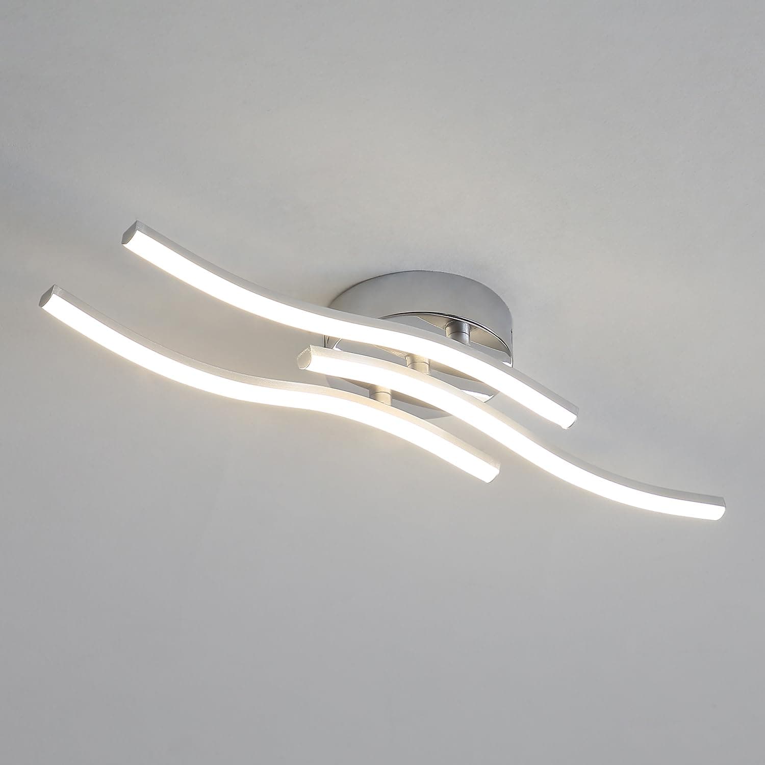 Comely Plafoniera LED, 18W 2000LM Ondulato Lampadario LED Soffitto in Metallo, Lampada da Soffitto Luce Neutra 4000K per Sala da Pranzo, Soggiorno, Corridoio, Cucina (Argento)