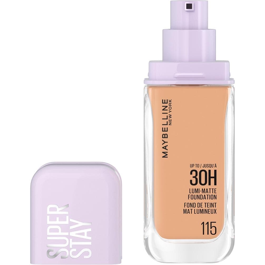 Maybelline New York Super Stay Lumi Matte Foundation, Langanhaltendes Make-up für 30H Halt, Mattes Finish mit Strahlkraft, Air-Flex Technologie für leichtes Tragegefühl, Nr. 115, 35ml