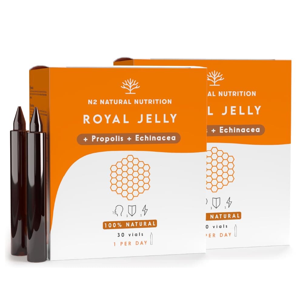 Pappa Reale con Propoli, Echinacea e Vitamina C (80 mg). 60 Flaconcini. Aumenta la Vitalità, Rafforza le Difese Immunitarie di Adulti e Bambini, Riduce i Sintomi di Fatica. CE. N2 Natural Nutrition