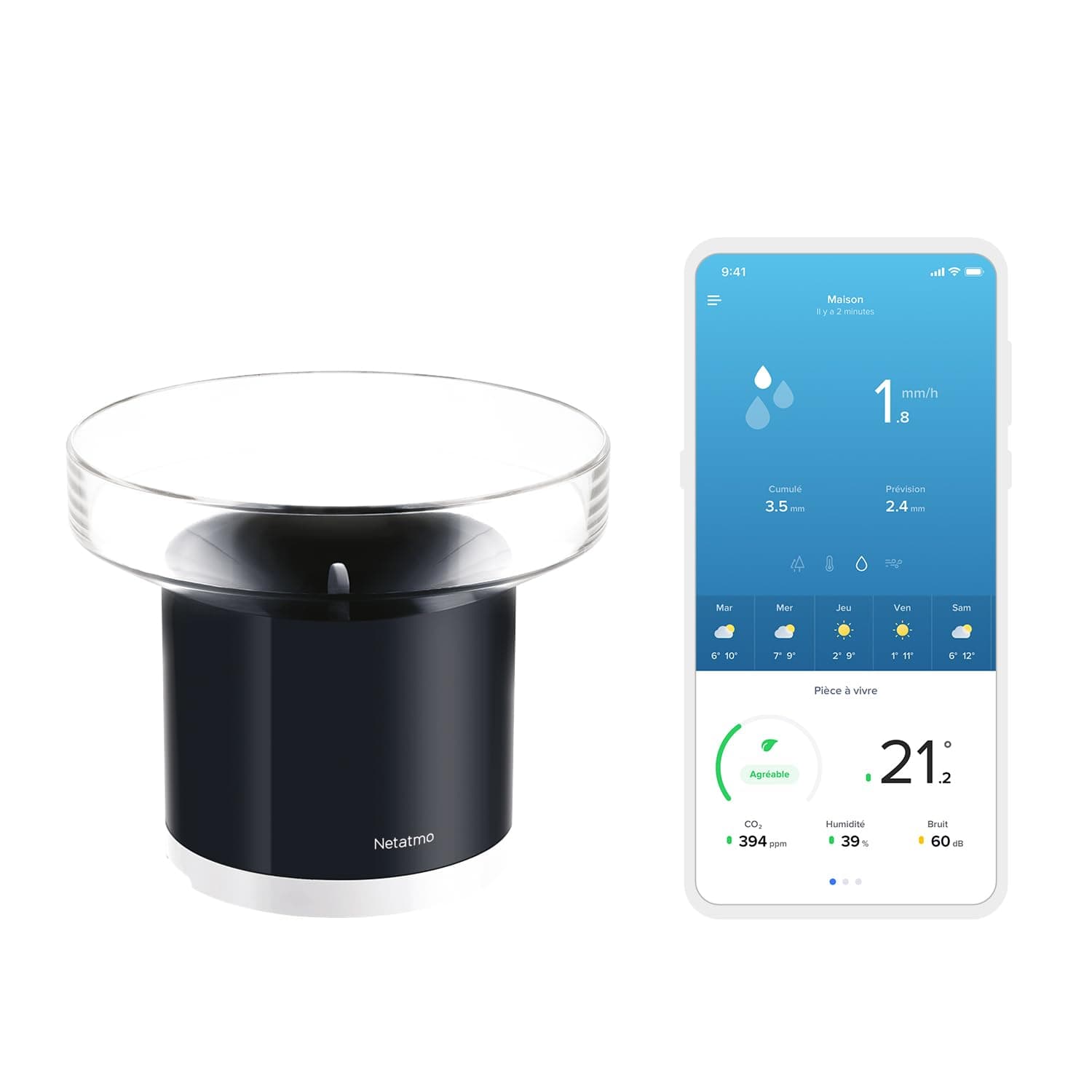 Netatmo Pluviomètre connecté sans-Fil pour la Station Météo, NRG01-WW, Noir